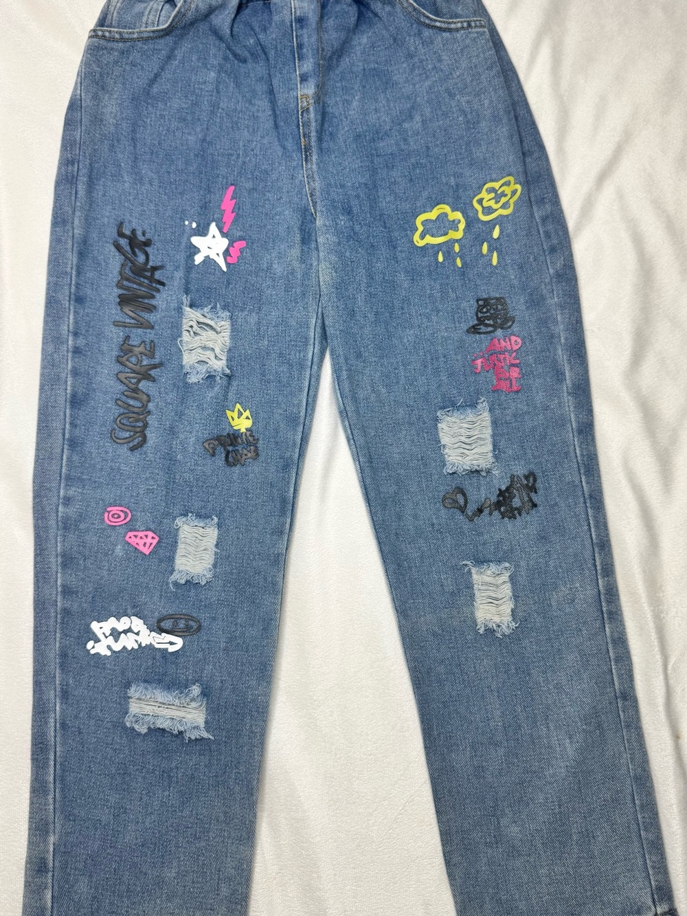 PatPat Denim Jeans with Neon Patch Details for kids